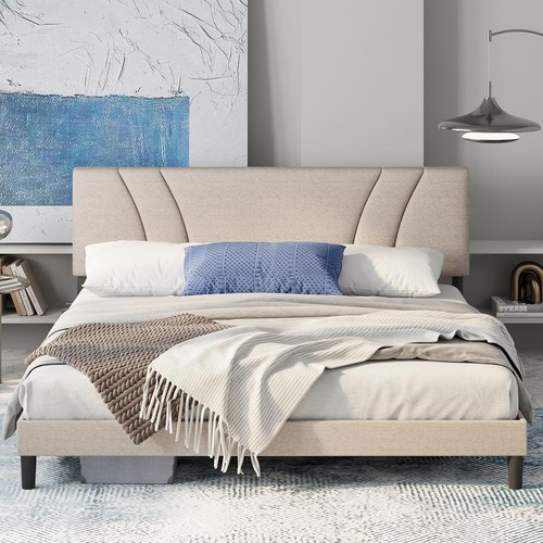 Beige upholstered queen bed - beige,